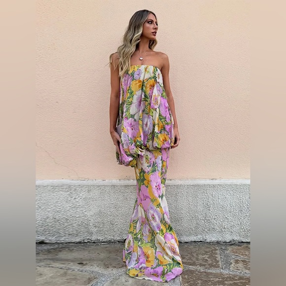Zara Floral Strapless Maxi Dress Wedding summer evening bodycon - Picture 8 of 16